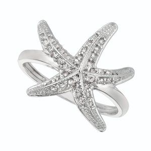 0.35 Ct Natural Round Cut Diamond Starfish Ring 14K White Gold